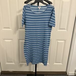 Lularoe Women's Scoop Neck Stripped Blue White Julia Dress XL Extra Large